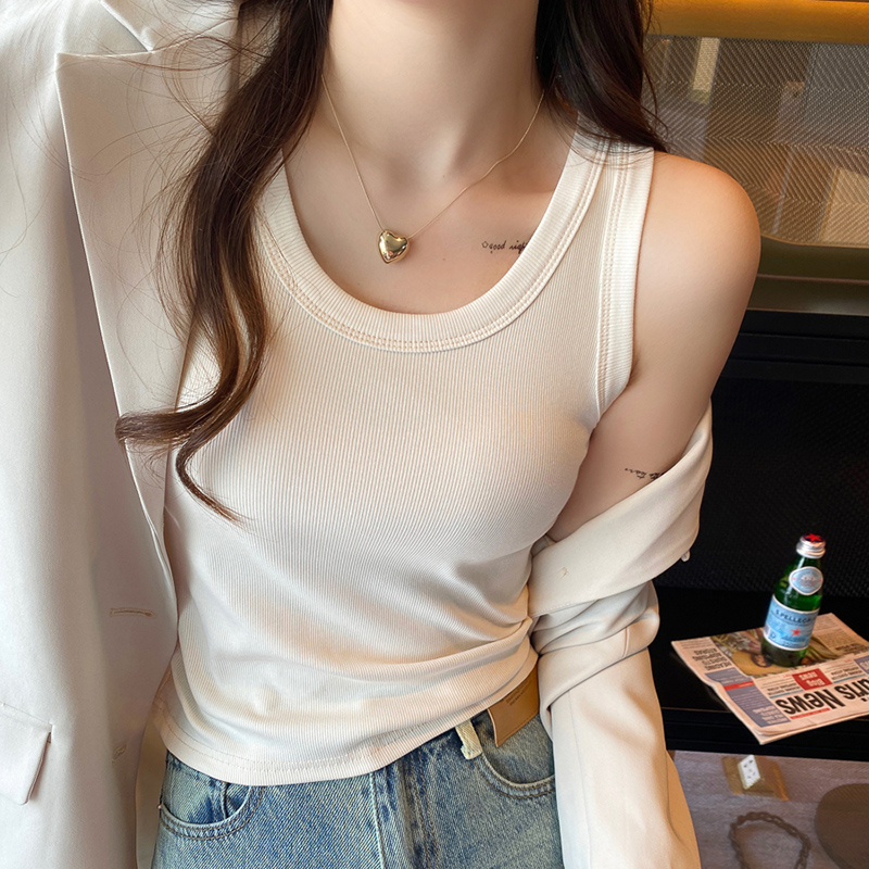 Pure cotton bottoming camisole women's 2023 new style with chest pad black inner cover breast top white outer wear summer