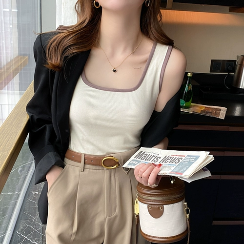 Топ с чашечками, базовый пиджак классического кроя, летняя белая футболка без рукавов, квадратный вырез, большой размер