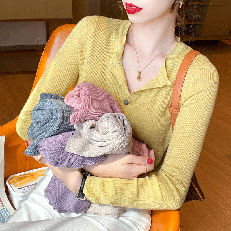 Sweater woman 2022 new body of body knit undershirt female inner lap spring autumn and winter 100 lap long sleeves slim fit outer wear