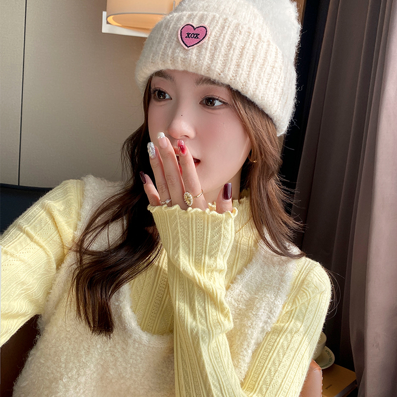 Longmei Yellow Half-High Collar Knitted Base Shirt Sweater for Women, New Spring and Autumn 2026 Style with Ruffled Edges, Casual Top