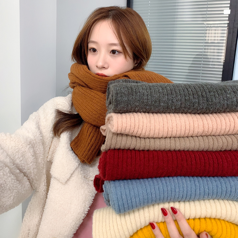 Scarf Women's autumn Winter 2022 new 100 hitch student Warm Hair Thread Knit Cute Maiden thickening Long version of the neck
