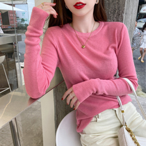 Thin-style knitted sweatshirt rounded collar for spring and autumn 100 hitch undershirt female inner lap 2022 autumn winter new pops-up blouses