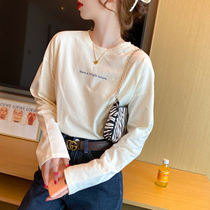 White long sleeve T-shirt female pure cotton spring autumn 100 hitch 2022 new loose inner lap coat round collar black undershirt