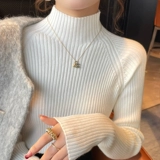 Приятный телу цветной осенний удерживающий тепло трикотажный свитер, высокий воротник, изысканный стиль, облегающий крой