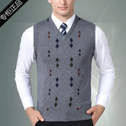 Đàn ông trung niên không tay áo len jacquard áo len len cha mùa thu vest vest người già áo V