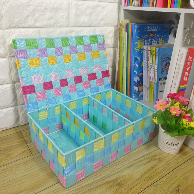 Cloth Art Key Separation Basket Drawer with cover lingerie containing box Plaid Briefs socks containing finishing box storage box-Taobao