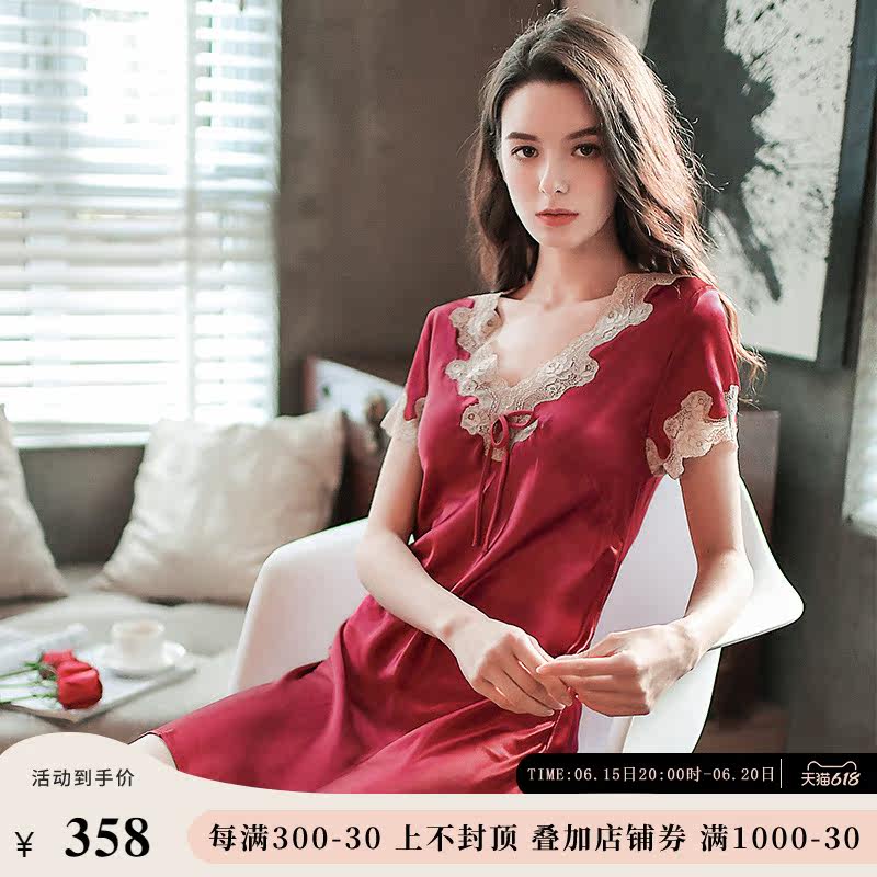 Silk nightdress women's zodiac year 100% mulberry silk pajamas summer short-sleeved red silk pajamas women's large size advanced