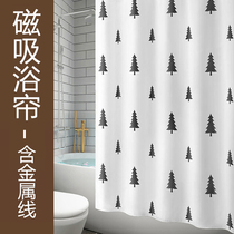 Thickened magnetic bath curtain small pine tree waterproof and mildew-proof polyester curtain bathroom hanging curtain day-style toilet water retaining door curtain