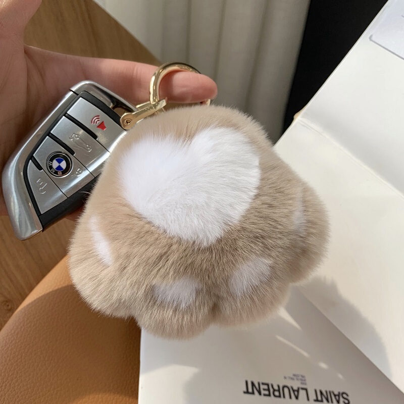 【Kitten Paw】Real Rex Rabbit Fur Car Keychain Pendant Cute Plush Ball Bag Charm Birthday Gift