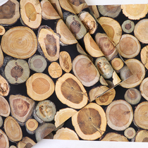 Retro personality wood grain wallpaper 3D engineering wooden pile wallpaper industrial wind wood restaurant Bar Cafe background