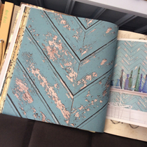 Nordic color worn lacquer wood grain twill wallpaper Mediterranean wind living room blue wallpaper TV wall background