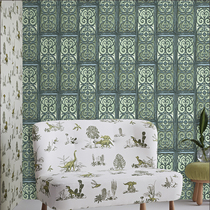 Retro do old iron style European wallpaper imitation fence blue wallpaper living room sofa background wall wallpaper