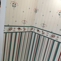 Mediterranean Wind Blue Vertical Striped Waist Line Sea Chart Seamless Wall Bum Nordic Boy House Children Room Bedroom Wall Fabric