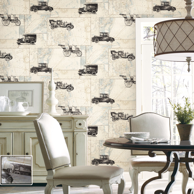 PVC wallpaper Classic car car pattern wallpaper map wallpaper Mediterranean personality American style retro nostalgia