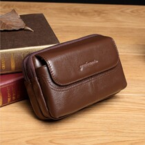 Triple Cell Phone Pocket Men Wear Leather Strap Horizontal leather Multi-functional elderly mobile phone set wallet satchel hanging bag
