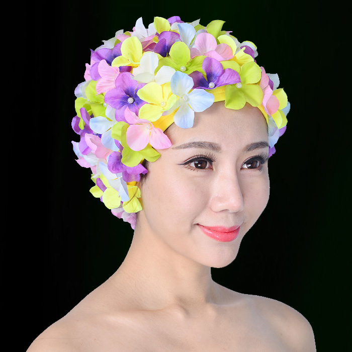 Pure hand-sewn three-dimensional simulation flower women's swimming cap adult high-end fashion hair care women's swimming cap