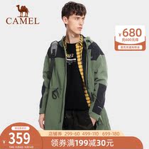 Camel outdoor soft shell clothing men 2021 autumn and winter New hooded tooling wind long charge jacket men