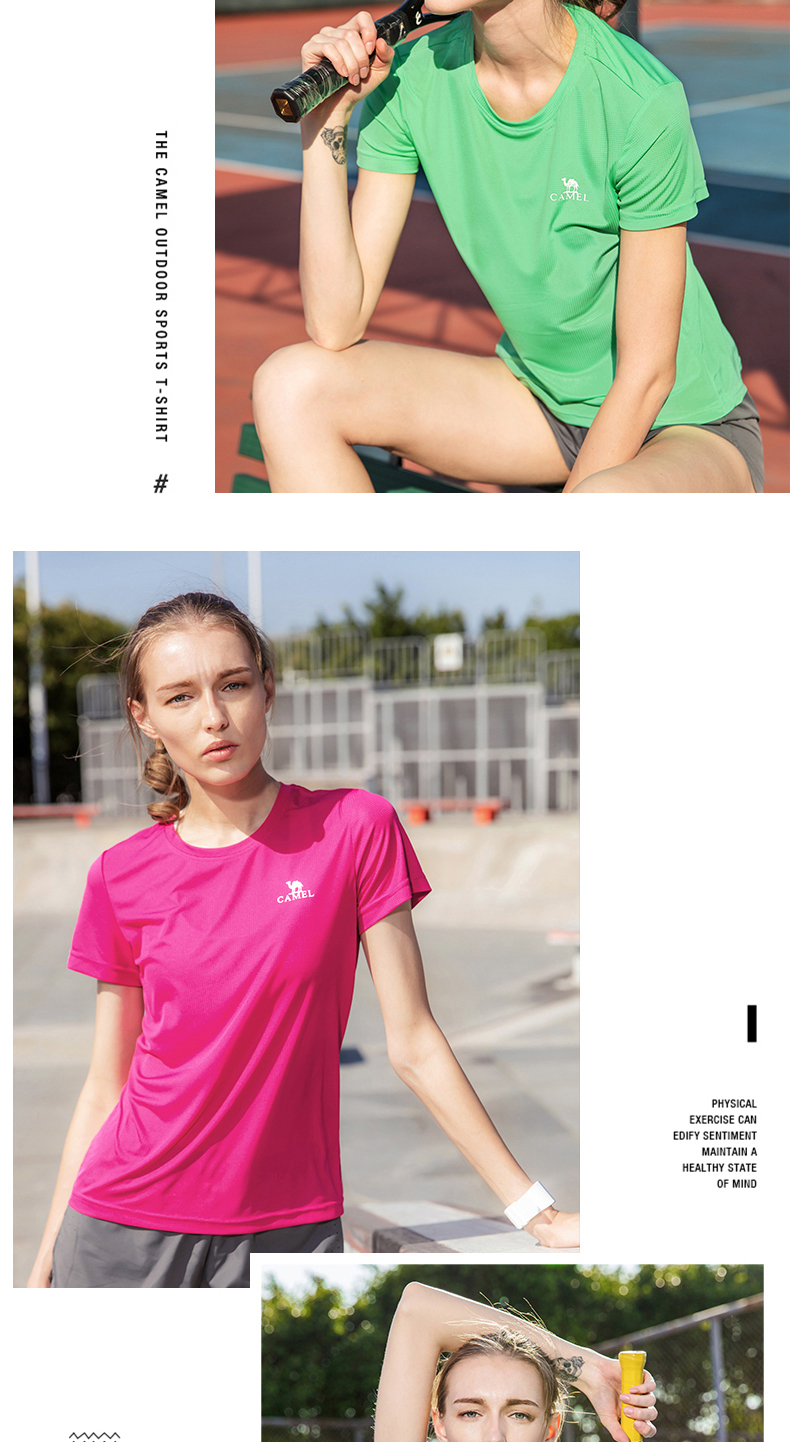 Lạc đà thể thao T-Shirt nam giới và phụ nữ ngắn tay nhanh khô mùa hè vòng cổ chạy thể dục quần áo nhanh chóng làm khô độ ẩm hấp thụ vài ... áo ba lỗ nữ the thao