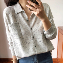 Streamlined Boyfriend style Oversize pocket Consinee sweater Cardigan Loose pure cashmere knitted shirt