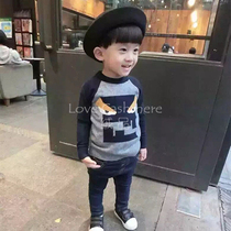 Cashmere autumn and winter new oblique shoulder little devil childrens cartoon sweater Law signature pattern Korean version of cashmere sweater