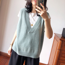 Love velvet custom autumn and winter new thin large V-neck cashmere knitted vest female outer wear contrast vest