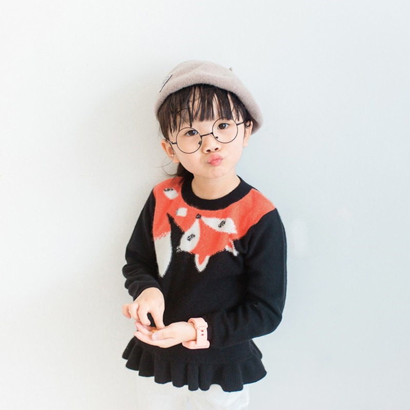 Love Velvet Lost Little Fox Skirt Girls Cartoon Round Neck Knit Sweater Parent-child Children Pure Cashmere Sweater