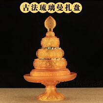 Tibetan supplies colored glaze mantra plate mandala manthara Tantric Buddhist utensils large size