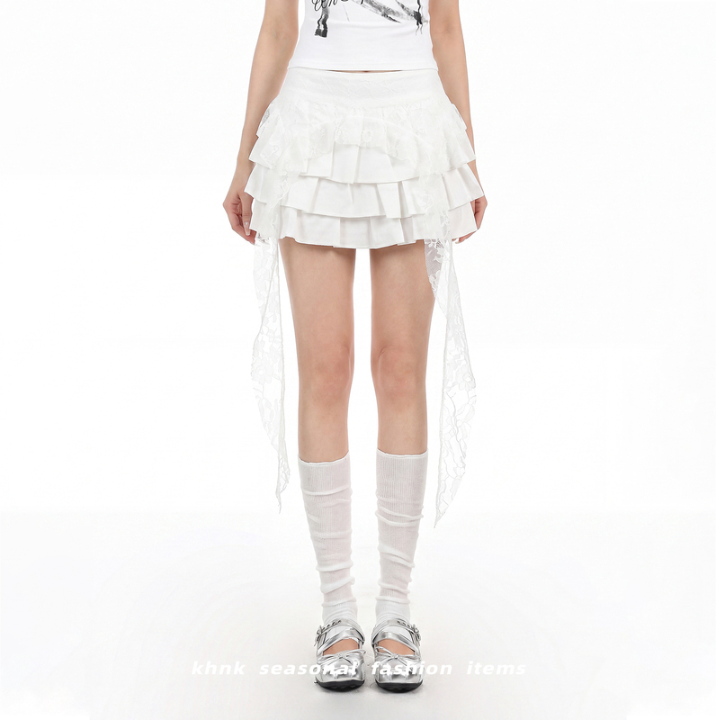 Sweet Preppy Style White Cake Skirt for Women, Summer Layered Skirt, Niche Y2K Tassel Puffy Short Skirt for Girls Sweet Preppy Style White Cake Skirt for Women, Summer Layered Skirt, Niche Y2K Tassel Puffy Short Skirt for Girls