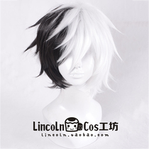 Lincoln special literary wild dog Mengye long made this black half white bag face anti-warping short hair cos wig
