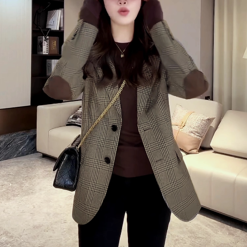 Korean Style Plaid Blazer for Women 2026 New Fashion Slim Fit British Style Small Suit Jacket Trendy for Ladies