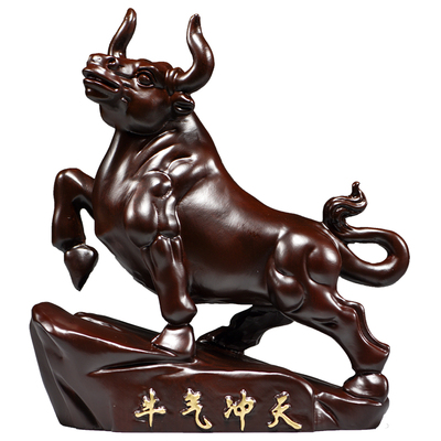 黑檀木雕牛摆件实木质雕刻生肖牛气冲天家居客厅装饰品红木质工艺