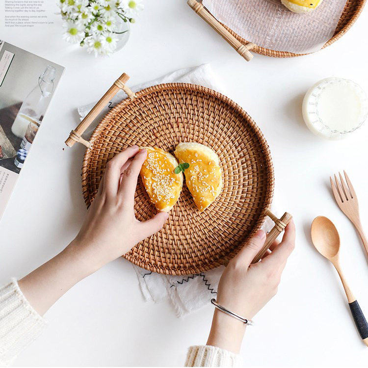 Fujiji collects basket bread fruit snack double ear tray picnic basket basket in the living room desktop plastic basket