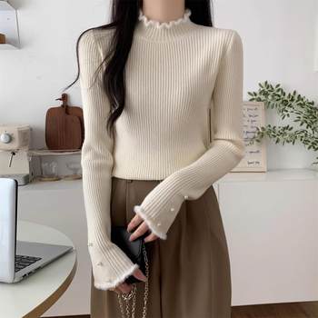 French-Style Autumn and Winter 2025 New Black Stylish Half-Turtleneck Sweater with a High-End Feel, Knitted Base Layer Top for Women