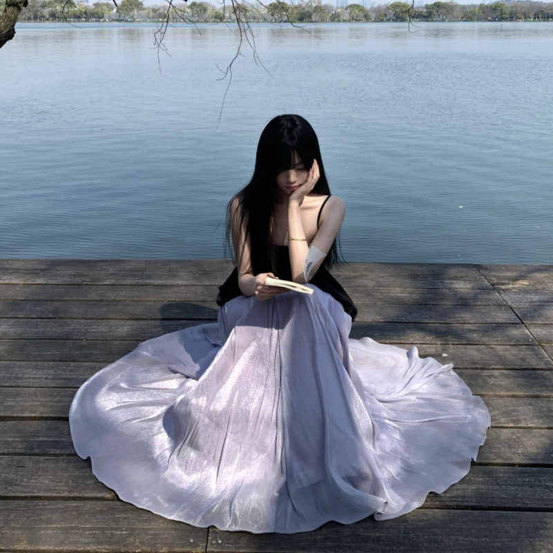 Flowing Purple! Sparkling Purple Half-Length Skirt for Women, 2026 Summer New Style, Slimming and Drapey, Large Hem A-Line Long Skirt Flowing Purple! Sparkling Purple Half-Length Skirt for Women, 2026 Summer New Style, Slimming and Drapey, Large Hem A-Line Long Skirt