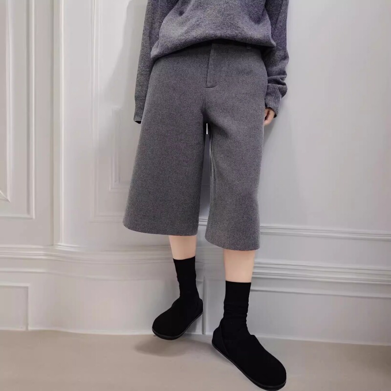 Winter Wool Retro Split Straight-Leg 7/8 Pants Winter Wool Retro Split Straight-Leg 7/8 Pants
