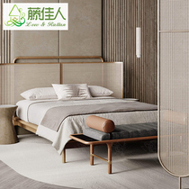 Nordic Light Luxury Rattan Bed 18m Bedroom King Bed B&B Hotel Master Bedroom Double Solid Wood Bed