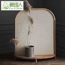 Rattan beauty rattan seat net red solid wood screen Nordic retro partition seat screen porch bedroom creative block home