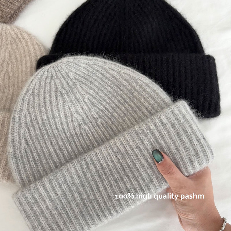 100% Cashmere Knitted Hat for Women, Winter Solid Color Versatile Beanie, Warm Ski Hat, Face-Slimming Knit Hat for Men