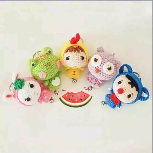 Hot Sell Strawberry Rabbit Small Yellow Chicken Owl Frog Pendant set of 5 crochet doll diagrams