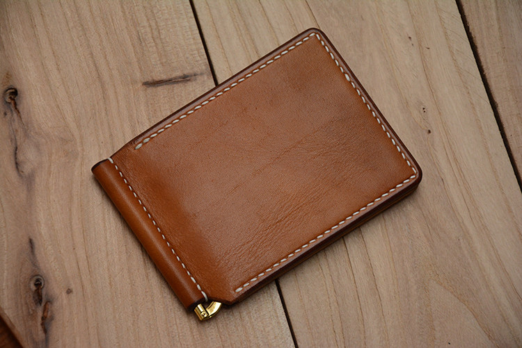 Italian black original saddle leather Horween essex handmade leather goods banknote dollar clip spring clip wallet