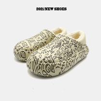 Autumn and winter lovers cotton slippers male and female outside wearing waterproof thick bottom heightening bag heel warm home room with velvety cotton shoe damp