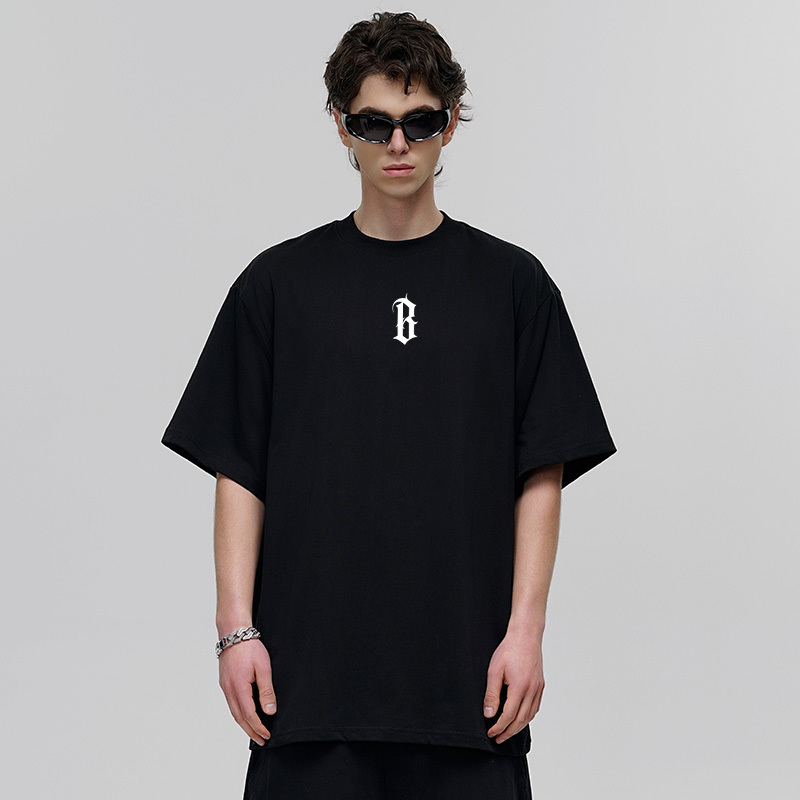 Boneless Btw Chinese Trendy Brand Short-Sleeved Men's Summer American-Style Pure Cotton T-Shirt Casual High Street Heavyweight Couple's Top