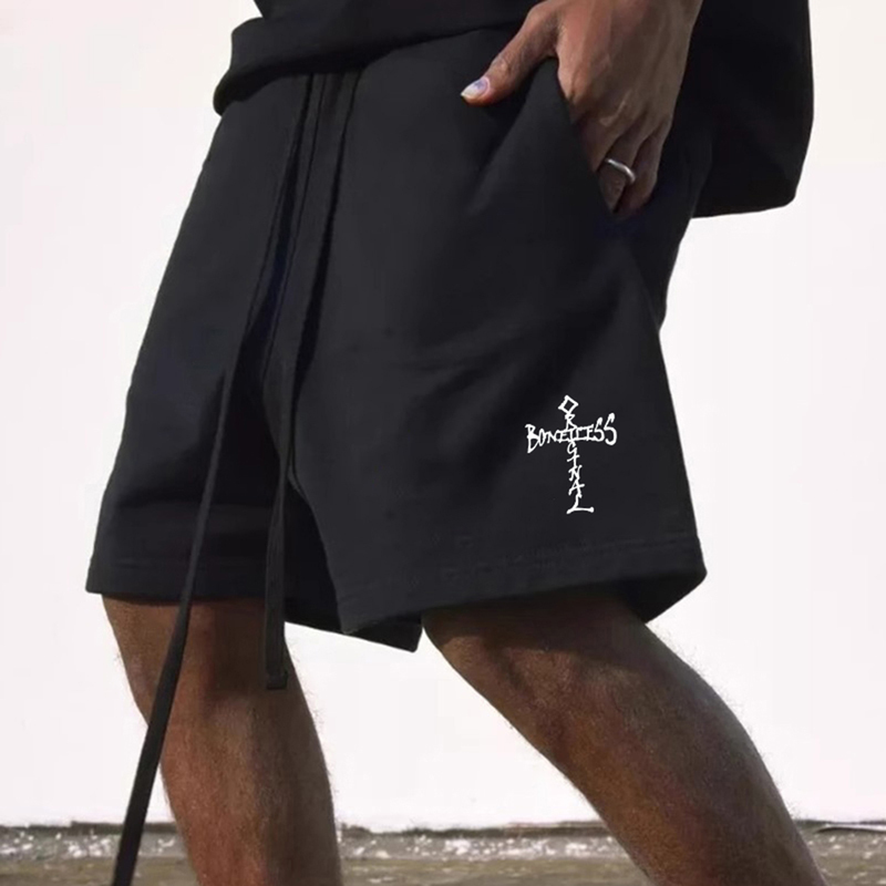 Boneless Btw Cross Graffiti Shorts Foam Print Drawstring Summer Sweatpants Casual Sports Shorts Men