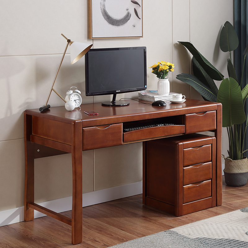 Solid wood rubber wood desktop computer desk notebook desk desk desk desk with bucket cabinet attached cabinet book room Chinese