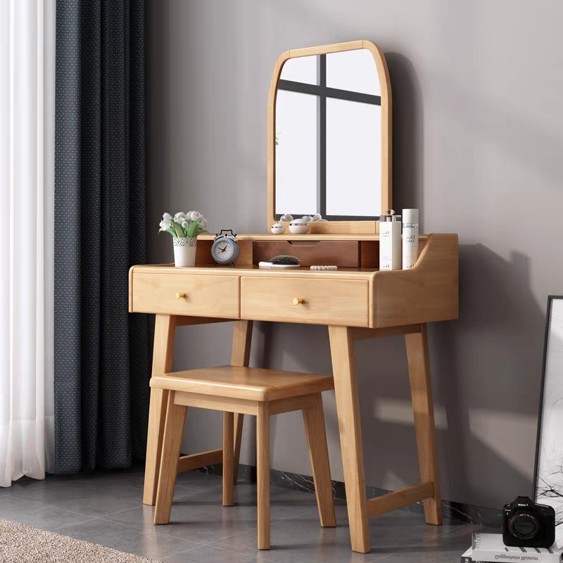 One metre full solid wood assembly Nordic make-up Desk Makeup Desk Cabinet Makeup stool Composition with accommodating box Bedroom brief