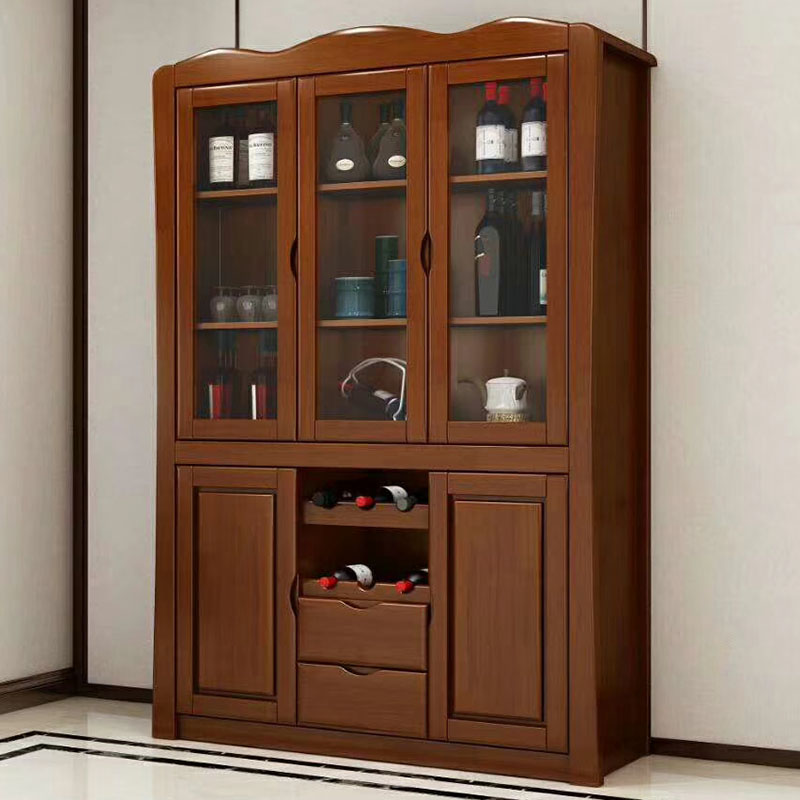 Solid wood three-door high wine cabinet Chinese living room multifunctional containing cabinet display cabinet leaning against wall dining room dining cabinet brief
