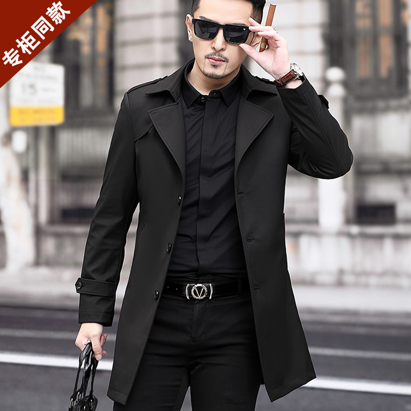 Dislon spring men's business casual windbreaker mid-length thin section suit collar British wind coat coat spring