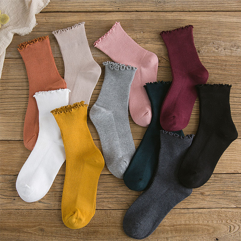 4 pairs of pregnant women confinement socks lace forest socks female cotton thin autumn Korean version cute Japanese medium tube bubble socks