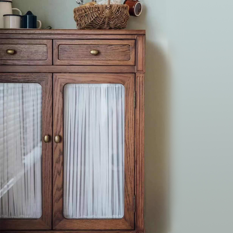 Glass Gauze Curtain Push-Pull Sliding Cabinet Door Blocking Window Screen Kitchen Cabinet Adhesive Punch-Free Rod Accessible Luxury Bookcase Curtain
