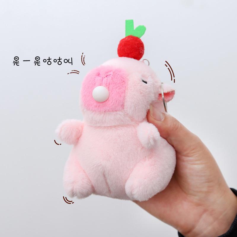 Capybara Plush Keychain with Fruit on Top, Making Bubble Sounds, for Bags and Accessories, Wholesale